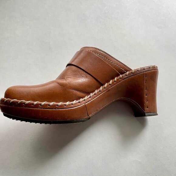 Frye Charlotte Ring 70770 Brown Leather Heeled Mule Clogs Women's Size 7 1/2 M - Picture 6 of 10